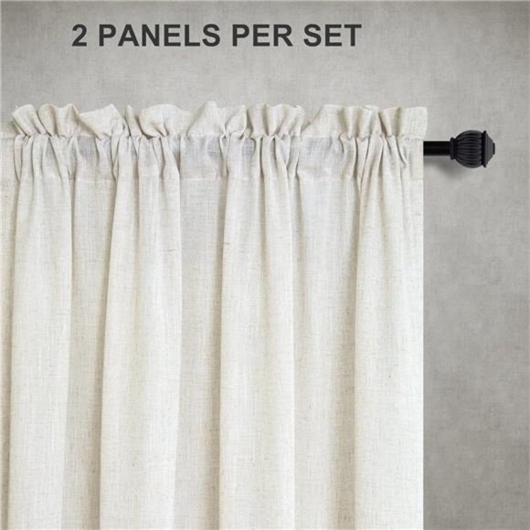 Natural Linen Curtains 84 Inch Length 2Panel Rod Pocket Ivory Cream Colored Boho - Picture 3 of 7
